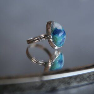 Azurite and Sterling Silver Handmade Ring Size 9